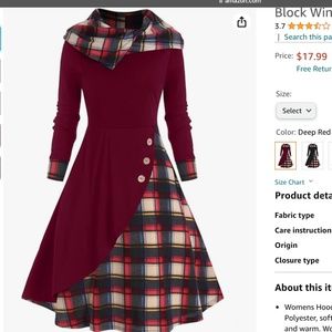 NWOT Women’s small Burgundy dress with flannel collar
